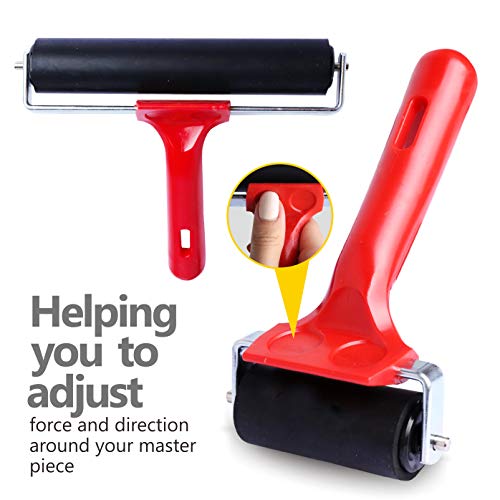 UCEC Brayer Roller, Durable Hard Rubber Roller Brayers, Brayer Rollers for Crafting, Glue Roller Paint Brushes for Printmaking Stamping Gluing (2.4”, 5.9”, 7.9”), 3 Pack - color: 2.4+5.9+7.9 Inch-Red