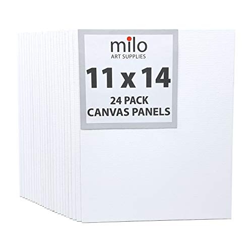 milo Canvas Panel Boards for Painting | 11x14 inches | 24 Pack of Flat Canvas Panels, Primed & Ready to Paint Art Supplies for Acrylic, Oil, Mixed Wet Media, & Pouring, Bulk Painting Party Pack - size: 11"x14" Pack of 24