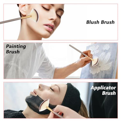 3Pcs Slim Soft Fan Brush, Fan Shape Makeup Brushes for Highlighter, Fluffy Packing Brush Facial Brushes Applicator for Esthetician Cosmetic Mud Cream Glycolic Peel Masques(3Pcs)
