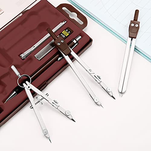 Outus 13 Pcs Geometry Set for Students Metal Compass Math Protractor with Rulers Mechanical Pencil Lead Refills Storage Box of Protractors Kit for School Class Student Drafting Drawing