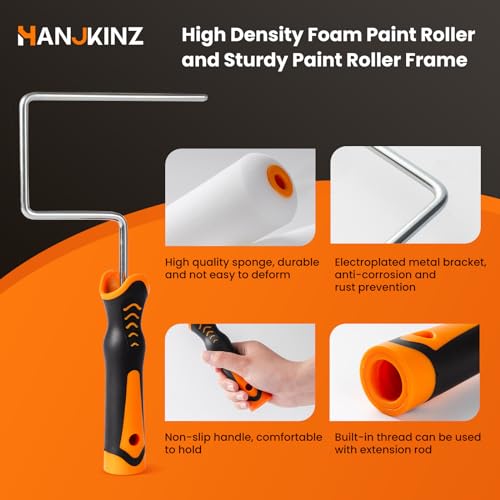 12 Pcs 6 Inch Paint Roller Kit with High-Density Foam Paint Roller, Paint Tray with Liner, Mini Roller for Painting Wall, Door, Cabinet - size: 6 Inch Foam, 12 Pack