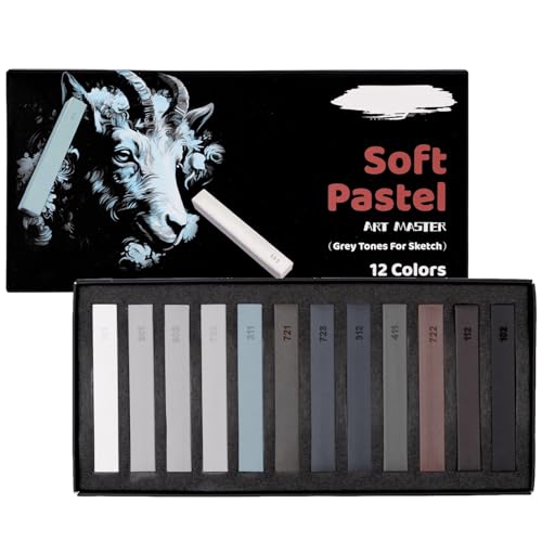 Soft Pastels Set, Square Chalk Pastel Sticks, Assorted Colors for Artists, Students & Beginners, Drawing, Coloring, Sketching, Shading, Blending & Layering (12 Colors-Grey Tones) - color: 12 Colors-Grey Tones