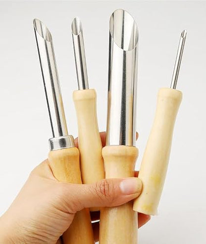 8PCS Round Clay Hole Cutters Set with Wooden Handles, Stainless Steel Clay Tools Kit for Drilling, Carving, Pottery, Ceramics and DIY Projects