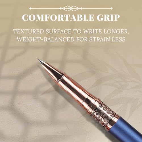 YUNCHUN Refillable Fountain Pen Fine Nib, Fancy Ink Pen with 10 Black & 10 Blue Ink Refills Cartridges, Cool Ink Pens for Writing, Business Metal, Best Gift Set for Men & Women, Blue - color: Blue, style: Fine Point
