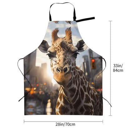Prancing Brown Horse Heavy Duty Waterproof Apron with Pockets for AdultsResistant Grilling, Gardening, Painting - color: New York Giraffe Street