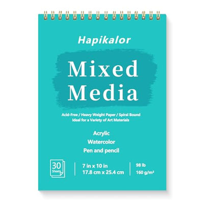 Sketch Book Mixed Media Pad - 7" x 10" Top Spiral Bound Sketch Pad, 30 Sheets 98lb/160gsm Acid-Free Drawing Paper, Art Supplies Sketchbook for Drawing, Sketching - size: 7" x 10"