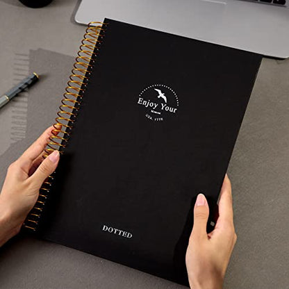 FLYING EAGLE Spiral Dot Grid Notebook Journal 8.5 x 11 Large Dotted Paper Notebook 210 Pages Hardcover Spiral Notebook for Men Women, Black - color: Black, size: dotted