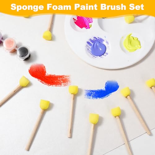 50Pcs 0.6'' Round Sponge Foam Brush Paint Sponge with Wooden Handle Foam Stencil for Acrylic Painting, Painting Tools for Arts and Crafts