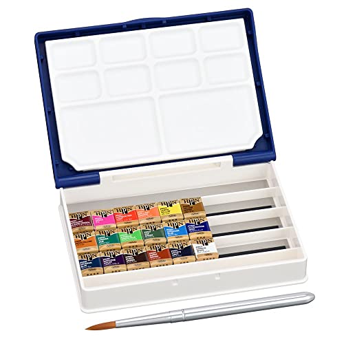 Holbein Artist's Watercolors Set of 18 Half-Pans with Brush (Palm Box Plus) PN694