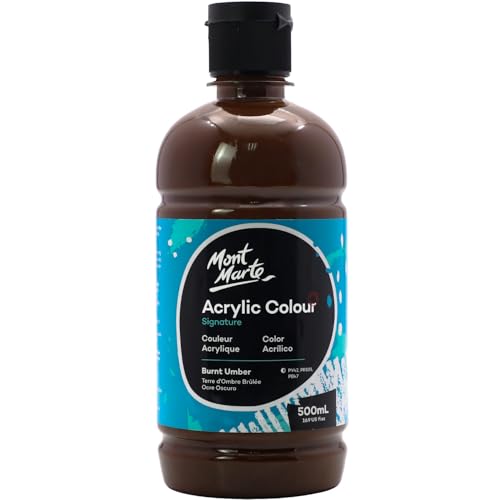Mont Marte Signature Burnt Umber Acrylic Paint, 16.9oz (500ml), Semi-Matte Finish, Suitable for Canvas, Wood, Fabric, Leather, Cardboard, Paper, MDF and Crafts - color: Burnt Umber, size: 16.9 Fl Oz (Pack of 1)