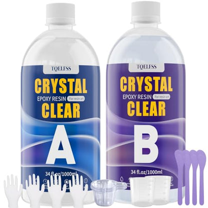 68OZ Crystal Clear Epoxy Resin Kit, Self Leveling, No Bubbles, Not Yellowing Epoxy Resin for Molding & Casting, Jewelry Making, DIY, Crafts, Countertops, River Tables, Wood Surfaces - 34OZ ×2 - size: 68oz