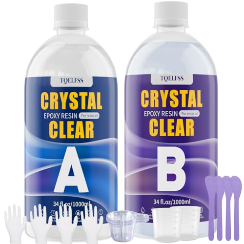 68OZ Crystal Clear Epoxy Resin Kit, Self Leveling, No Bubbles, Not Yellowing Epoxy Resin for Molding & Casting, Jewelry Making, DIY, Crafts, Countertops, River Tables, Wood Surfaces - 34OZ ×2 - size: 68oz
