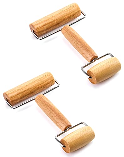 QWORK 2Pcs Hardwood Roller 2 in 1, 6-7/8" Dual Roller Tool for Pottery Clay Working