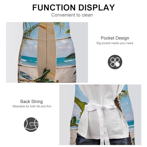 Bib Aprons Waterproof Chef Apron Fashion Painting Artist Apron | Surfboard on Wooden Apron for Men Women Adjustable Cooking Apron Funny Kitchen Aprons Polyester Art Aprons