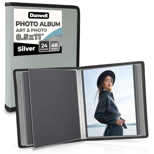 Dunwell Art Portfolio 8.5x11 Folder (Silver), Mounting Paper, Portfolio Binder for Artwork and 8.5 x 11 Documents Art Folder, 24 Pockets Display 48 Pages, Acid-Free Poly Presentation Book - color: Silver, size: 8.5x11" w/ BLK Paper
