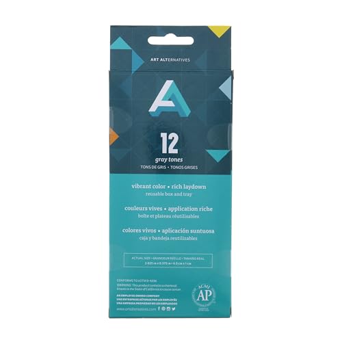 Art Alternatives Artist Soft Pastel Set, 12-Pieces, Gray - Reusable Inner Tray, Vibrant Colors, Rich Lay Down - 2-5/8" x 3/8" Stick Size - color: Gray Tones