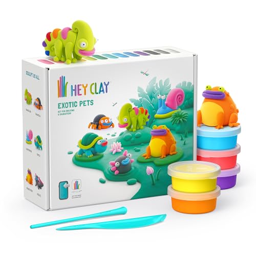 Hey Clay 15 Cans Set - Colourful Modelling Kids Air-Dry Clay 15 Cans with Sculpting Tools and Fun Interactive Instructions for Children Age 3+ (Exotic Pets) - style: Exotic Pets