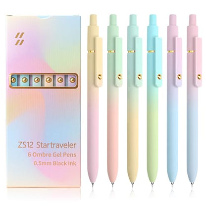UIXJODO 6 Pcs Gel Pens 0.5mm Quick Dry Black Ink Pens Fine Point Smooth Writing Pens, Cute Office and School Supplies Gifts for Women Teacher Students (6 Pcs Ombre Gold) - color: 6 Pcs Ombre Gold