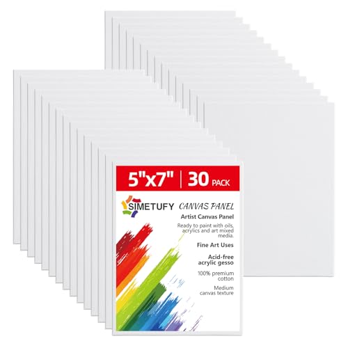 Simetufy 5x7inch 30 Pack Small Canvas Panels for Painting Mini Canvas Boards Primed Acid Free for Watercolor,Acrylic Paint - size: 5"x7"