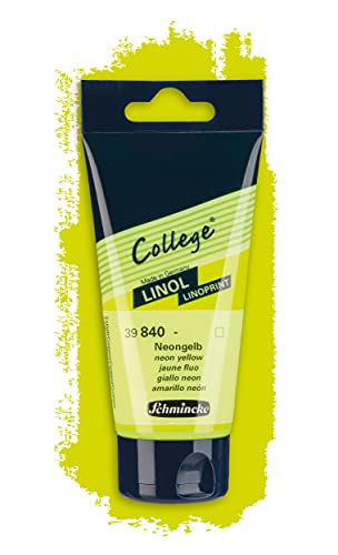 Schmincke - College Linol, Artists' Lino colors, Neon yellow in 75 ml tube, 39840013, low-odour water-based lino printing ink, lightfast, even print - color: Neon Yellow, size: 2.54 Fl Oz (Pack of 1)
