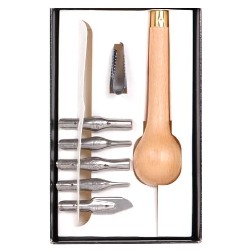 Brause 891B - Linocut Initiation Set Including a Wooden Handle, 5 Gouge nibs and an Extractor