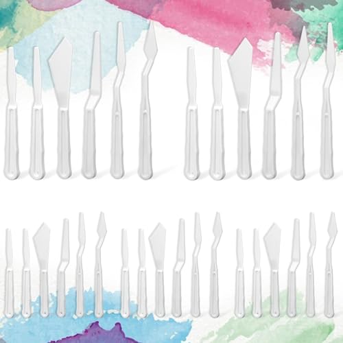 30Pcs Plastic Spatula Palette Knives Set, Pallete Knife Thin and Flexible Art Knife Tools for Carving Oil Acrylic Watercolor Painting Painting Knives for Mixing Spreading Scratching Layering Colors