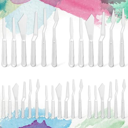 30Pcs Plastic Spatula Palette Knives Set, Pallete Knife Thin and Flexible Art Knife Tools for Carving Oil Acrylic Watercolor Painting Painting Knives for Mixing Spreading Scratching Layering Colors