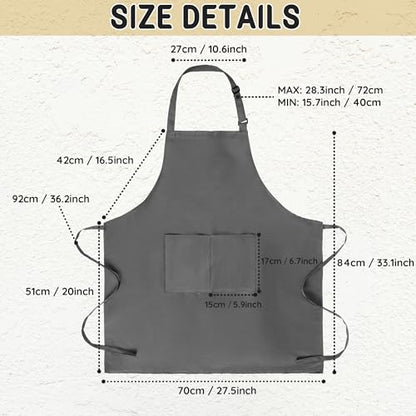 Chef Apron for Men and Women Wash Free Bib Apron with 2 Pockets Water & Oil Proof Adjustable Aprons - color: Grey