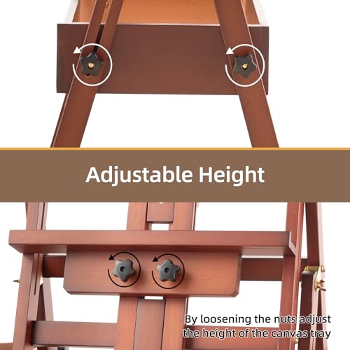 Large Horizontal Wooden H-Frame Studio Easel with Storage Drawer and Palettes, Solid Beechwood Painting Easel for Students, Beginners, and Artists, Hold Canvas to 50Inches High,Walnut - style: Horizontal Walnut