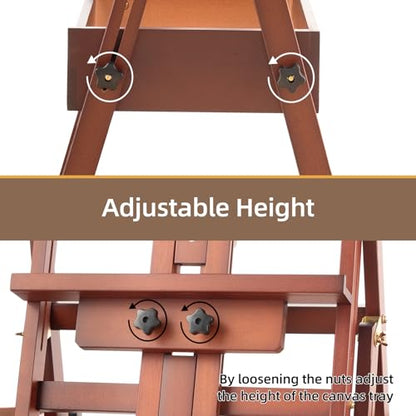 Large Horizontal Wooden H-Frame Studio Easel with Storage Drawer and Palettes, Solid Beechwood Painting Easel for Students, Beginners, and Artists, Hold Canvas to 50Inches High,Walnut - style: Horizontal Walnut