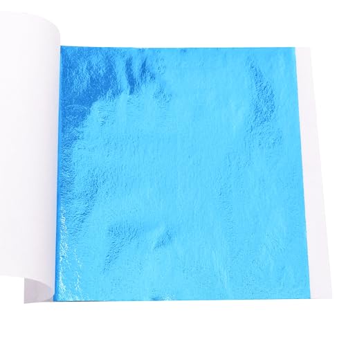 KINNO Gold Leaf Sheets for Art, 100 Sheets Sky Blue Foil Multipurpose for Home, Wall, Frame, Ceiling, Furniture Decoration, 3.15 by 3.35 Inches - color: Sky Blue