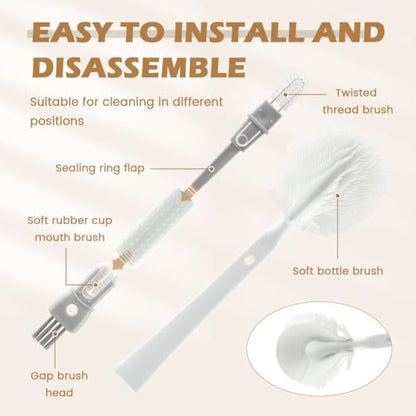 4 Pack Bottle Washer Set,5-in-1 Water Bottle Cleaner Brush,13.5“ Travel Bottle Brush Cleaner,11“ 7“ Straw Cleaner Brush for Stanley,Removable Nipple Brush,Detail Brush for Cup Lid Gap