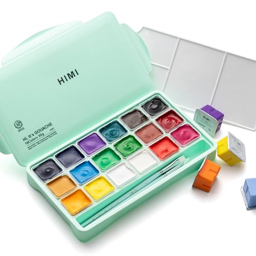 HIMI Gouache Paints Set, 18 Colors, 30g, jelly gouache paint set, Non Toxic Paint for Canvas and Paper, Art Supplies for Professionals, and More (Green Case - color: Green