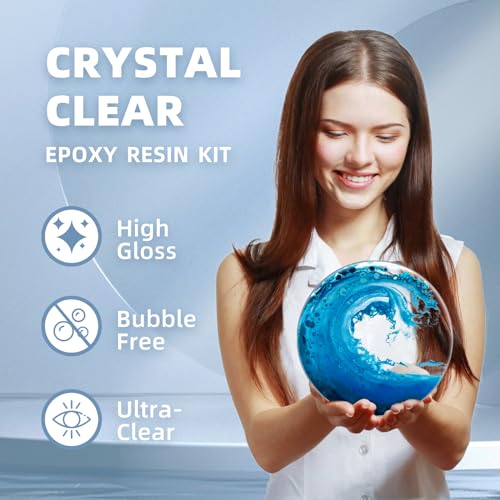 16OZ Crystal Clear Epoxy Resin Kit, High Gloss Bubble Free Resin for Jewelry, Coasters, Molds, Art & DIY Projects, Self-Leveling 1:1 Casting & Coating Resin - size: 16OZ Kit