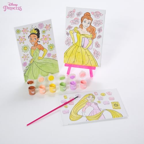 Innovative Designs Disney Princess Canvas Paint Set for Kids with 3 Canvases, Acrylic Paint, Paintbrush, & Easel - Tiana, Belle, and Rapunzel - color: Disney Princess