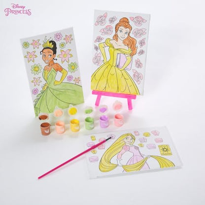 Innovative Designs Disney Princess Canvas Paint Set for Kids with 3 Canvases, Acrylic Paint, Paintbrush, & Easel - Tiana, Belle, and Rapunzel - color: Disney Princess