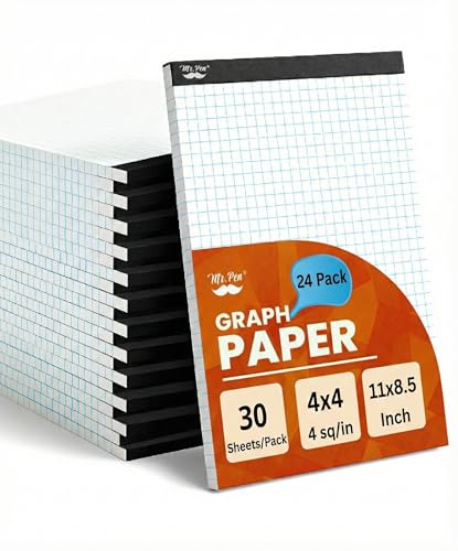 Mr. Pen- Graph Paper Pad Bulk, 8.5x11 Inches, 4x4 (4 Squares per Inch) | 24 Pack of 30 Sheets, Ideal for Math, Graphing and Sketching, Grid Paper for Students, Engineers, Artists - color: White, size: 24 Pack 11"x8.5", 4 sq/in