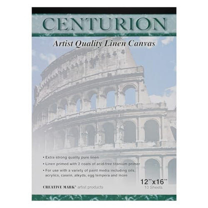 Centurion Acrylic Primed White Linen Canvas Sheet Pad, 12" x 16" 11oz Weight, Tape-Bound for Acrylics, Alkyds, Water-Mixable Oils - size: 12" x 16"