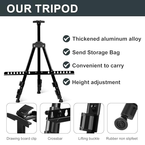AROIC 17-66 Inch Art Easel Stand, Sturdy Aluminum Tripod for Table Top & Floor Painting - Portable Adjustable Display Easel for Canvases with 1 Storage Bag | Studio, Hobby & Professional Artist Easels - style: 1P