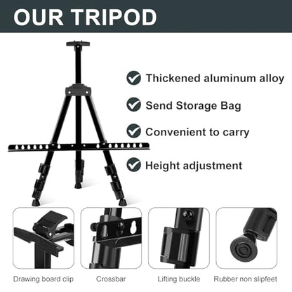 AROIC 17-66 Inch Art Easel Stand, Sturdy Aluminum Tripod for Table Top & Floor Painting - Portable Adjustable Display Easel for Canvases with 1 Storage Bag | Studio, Hobby & Professional Artist Easels - style: 1P
