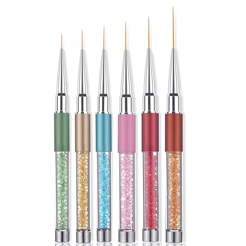 6Pcs Rhinestone Handle Ultra-Fine Nail Liner Brush Set - Professional Striping Brushes for Intricate Nail Art, Multi-Color Crystal Handle Gel Polish Liner Brushes for Salon & DIY Manicure Detailing - color: 6PCS Liner Brush