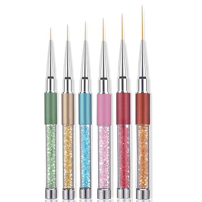 6Pcs Rhinestone Handle Ultra-Fine Nail Liner Brush Set - Professional Striping Brushes for Intricate Nail Art, Multi-Color Crystal Handle Gel Polish Liner Brushes for Salon & DIY Manicure Detailing - color: 6PCS Liner Brush