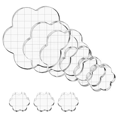 Briartw 9 Pieces Acrylic Stamp Block Clear Stamping Tools Set with Grid Lines for Scrapbooking Crafts Card Making,Clear Acrylic Stamp Block Kit with Grid Lines,Rounded Edge,Thickness 8mm - color: 9 Pcs Flower Shape