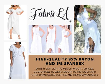 FabricLA Rayon Jersey Spandex - 4 Way Stretch - 58/60" Inches (150 CM) Wide - Medium to Heavy Fabric 240gsm - White, 5 Continuous Yards - color: White, size: 5 Yard Pre Cut