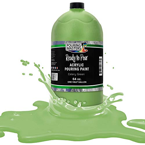 POURING MASTERS Celery Green Acrylic Ready to Pour Pouring Paint - Premium 64-Ounce Pre-Mixed Water-Based - for Canvas, Wood, Paper, Crafts, Tile, Rocks and More - color: Celery Green, size: 64 Fl Oz (Pack of 1)