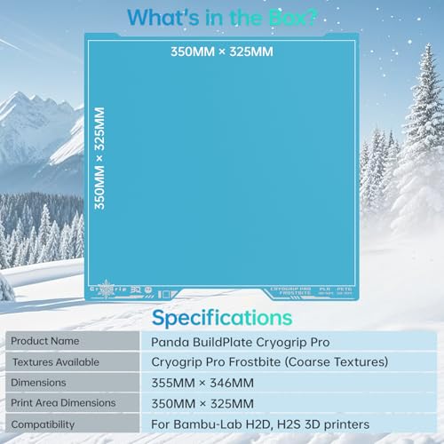 BIQU Cryogrip Pro Frostbite for Bambu-Lab H2D/H2S 3D Printers Cold Build Plate 355x346MM Double Sided Strong Adhesion Spring Steel Sheet Room Temperature Print Upgrade Removable Heated Bed Cover - style: Frostbite(H2D/H2S)