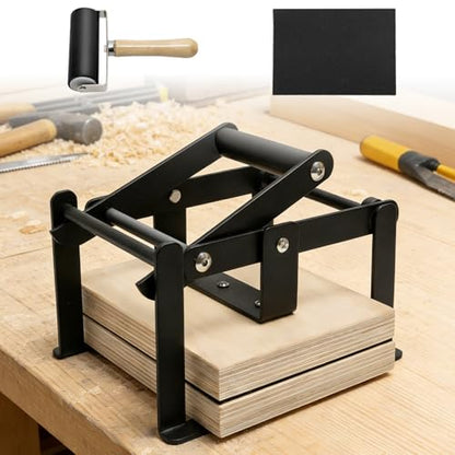 Linocut Printing Hand Lever Press Machine, A5 Linocut Press Machine, with Rubber Roller & Felt Pad, Fit for Linocut Printing, Woodcut Printing, Letterpress, Rubber, Cardboard, Cork Printing