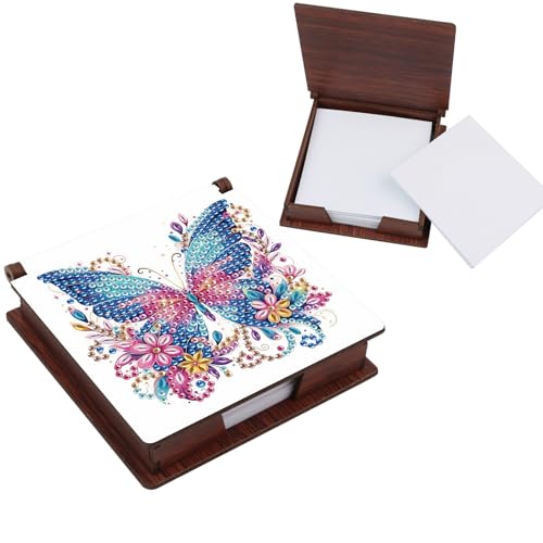 Diamond Painting Kit memo Box, Diamonds Art DIY Butterfly and Flower Patterns Sticky Note Box Special Shape Drill, with 160 Sticky Note, Ideal for Home Office Supplies, Handicrafts, Holiday Gifts - color: Butterfly and Flower