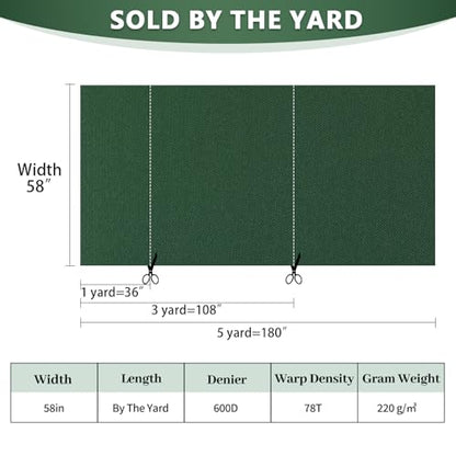 Waterproof Canvas Fabric by The Yard 58inch 600D Upholstery Material Polyester Fabric Outdoor Water Resistant Fabric for Sewing Chair Patio Cushion Purse Bag Interior, Pre Cut 1 Yard Green