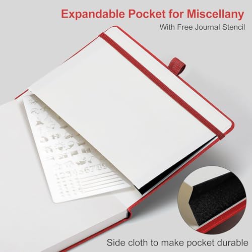 AHGXG Dotted Journal Notebook, 160 Numbered Pages, A5 Medium Size (5.7'' x 8.3''), 120 GSM Thick Paper, Leather Hardcover, for Journaling, Planning, Tracking (Red) - color: Red, style: Dotted